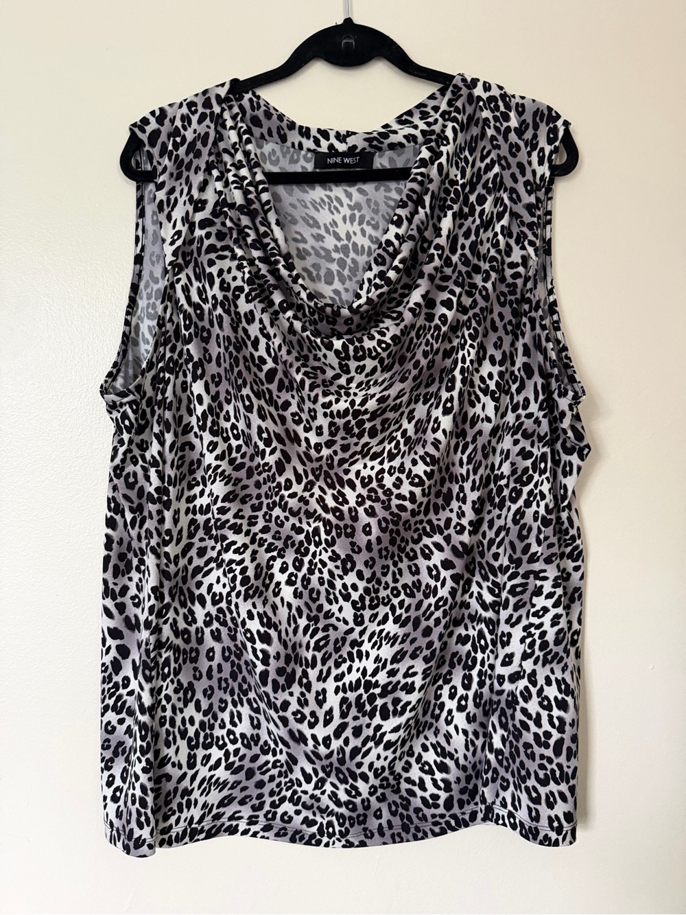 Nine West Black and White Leopard Print Cowl Neck Tank Size 3X